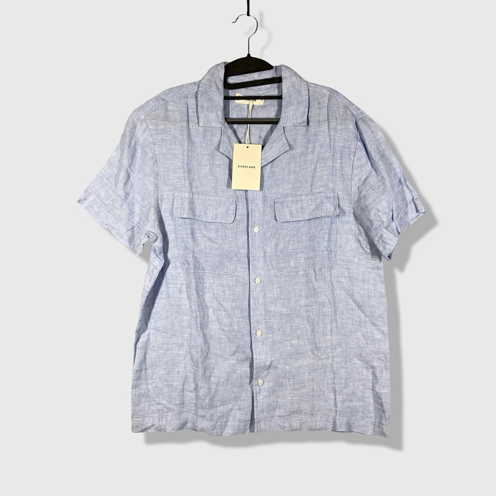Everlane Linen Camp Shirt Mens Size M Blue Minimalist Coastal Summer NWT